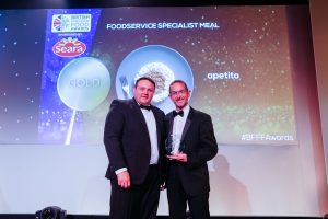 Tim Charles Head of Product and Systems Development at apetito collecting the Gold Award for Best New Specialist Meal Product scaled e1688547243457